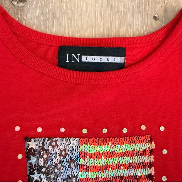 Vintage women's In Focus American Flag blouse 1990s/2000s Size Small - Picture 3 of 4